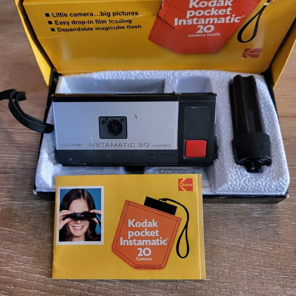 Vintage Kodak Pocket Instamatic 20 Camera w/ Box, Papers
